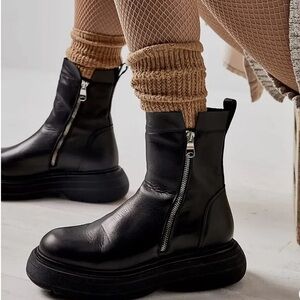 Free People Mara Zip Moto Combat Chunky Ankle Zipper Edgy Boots